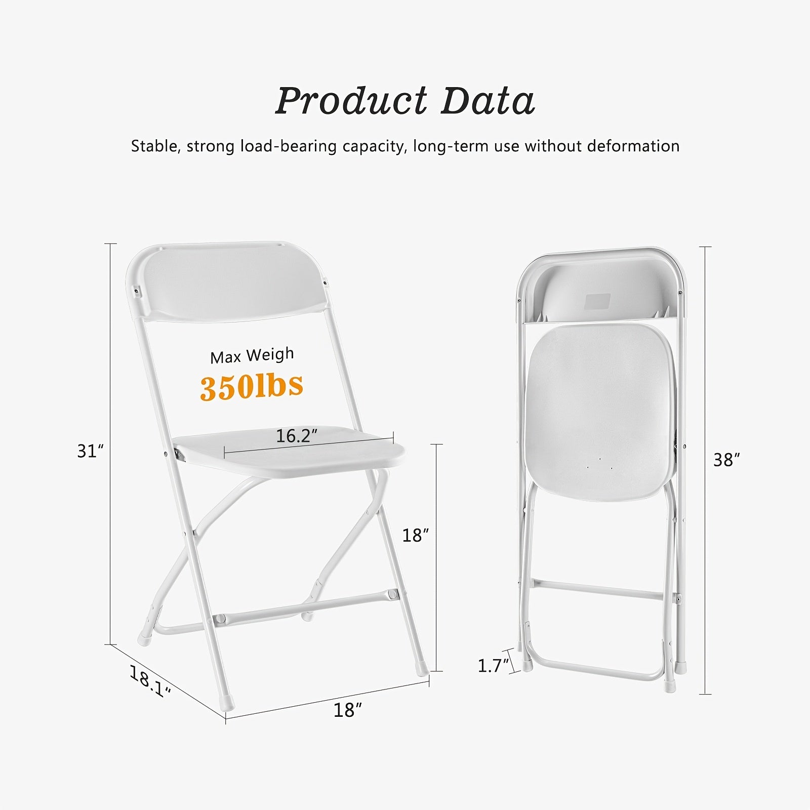 ANTONIA 20/10/8/6/4Set Stackable Plastic Folding Chair Pack with 350lb Steel Frame, Portable Outdoor Commercial Seat Perfect for Wedding, Party, Picnic, Dining, and Events Available in Classic White and Black